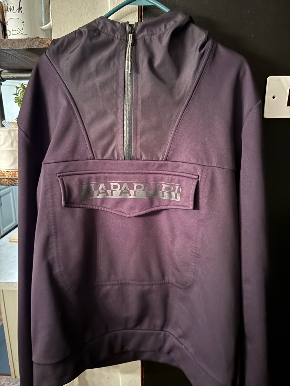 Napapijri Men's Purple Half-Zip Hooded Windbreaker